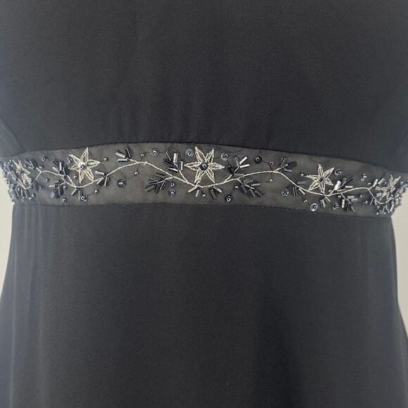 Vintage Y2k Empire Waist Beaded Gown A Line Sleeveless V Neck Black Womens 8 - Picture 4 of 11